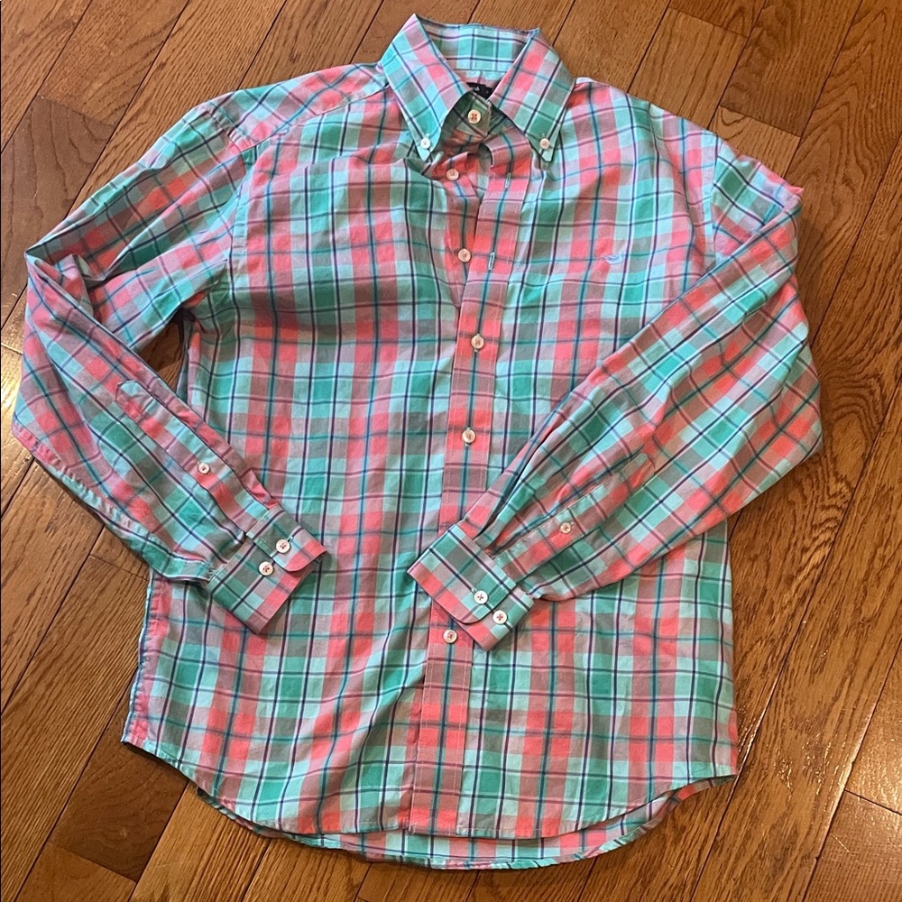Southern Marsh Plaid Shirt in Coral and Mint